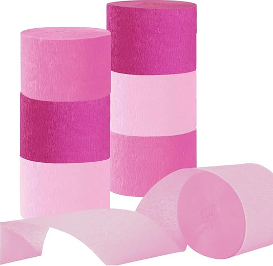 CC wonderland zone 6 Rolls Pink Crepe Paper Streamers for Baby Shower Wedding Engagement Girl Birthday Party Decorations