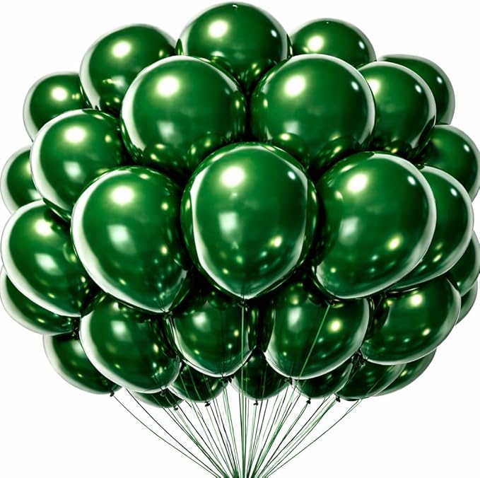 Dark Green Balloons 100 Pack, 12 Inch Latex Party Balloons, Round Helium Forest Green Balloons for Jungle Safari Tropical Christmas Birthday Party Decorations