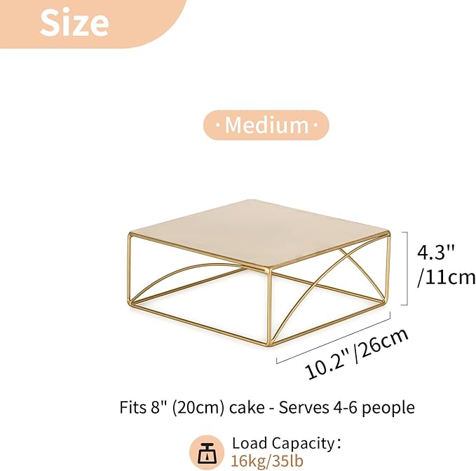 NUPTIO Cake Stand Dessert Display: Metal Cupcake Holder 10 Inch Pedestal Stands Gold Food Risers for Wedding Party Christmas Birthday Event Kitchen Table Baby Shower Square Buffet Vase Plant Stand