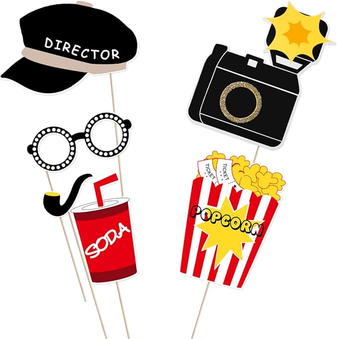 21Pcs Photo Booth Props for Movie Night Themed Party Supplies Photobooth Kit for Birthday, Wedding, Graduation, Bachelorette Party Decorations