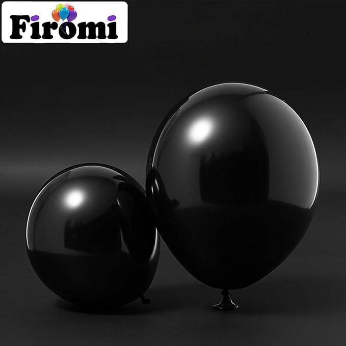 Firomi Small Black Balloons 5-inch 100 Pack Helium Metallic Shiny Round Black Thicken Latex Balloon for Wedding Birthday Party (with 2 Ribbons)