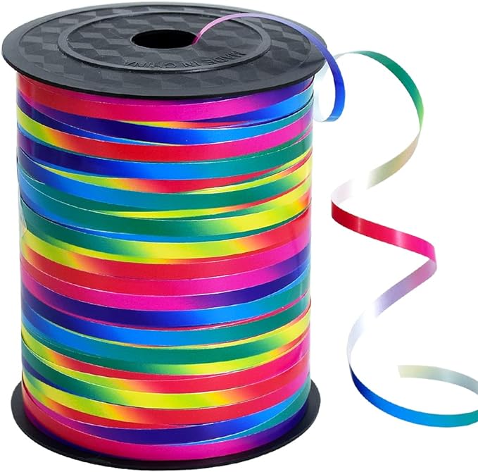 BEISHIDA 500 Yards Rainbow Curling Ribbon Balloon String, Multicolor Balloon Ribbon for Crafts Colorful Crimped Curling Ribbon for Gift Wrapping Party Festival Art Florist Flowers Decoration Supplies