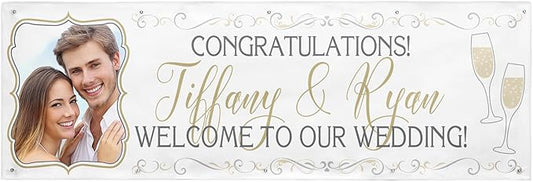 Let's Make Memories Personalized Photo Banner - Party Decorations - Wedding, Anniversary, Engagement - Customized Banner - Celebration - Any Text - Indoor/Outdoor Vinyl - White - 10 ft