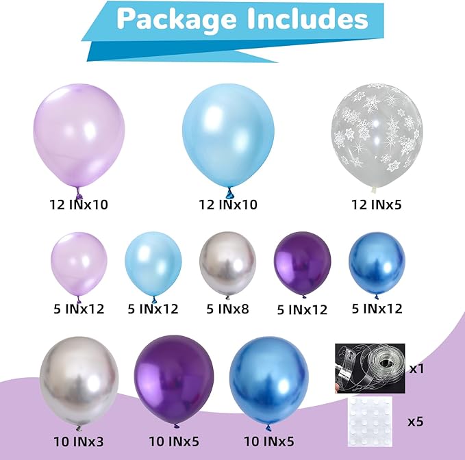 HILAVO Blue Purple Silver Balloon Arch Kit Snowflake Balloons Garland with Winter Balloon for Princess Girl Winter Birthday Baby Shower Party Decorations