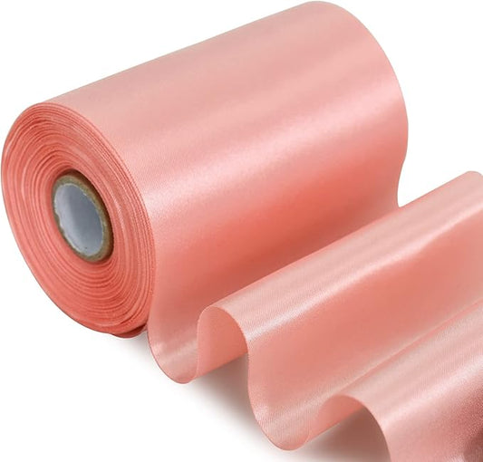 TONIFUL 4 Inch x 22Yards Wide Rose Gold Satin Ribbon Solid Fabric Large Ribbon for Cutting Ceremony Kit Grand Opening Chair Sash Table Hair Car Bows Sewing Craft Gift Wrapping Wedding Party Decoration