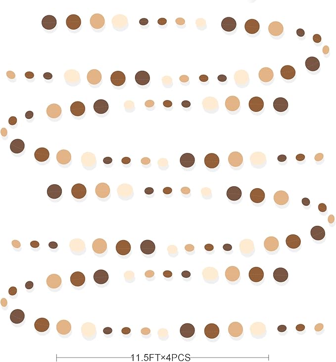 Ombre Brown Party Decorations Polka Dots Garlands Cream Tan Brown Boho Hanging Paper Circle Dots Streamer for Neutral Rustic Cowboy Western Teddy Bear Birthday Baby Shower Wedding Woodland Party Decor