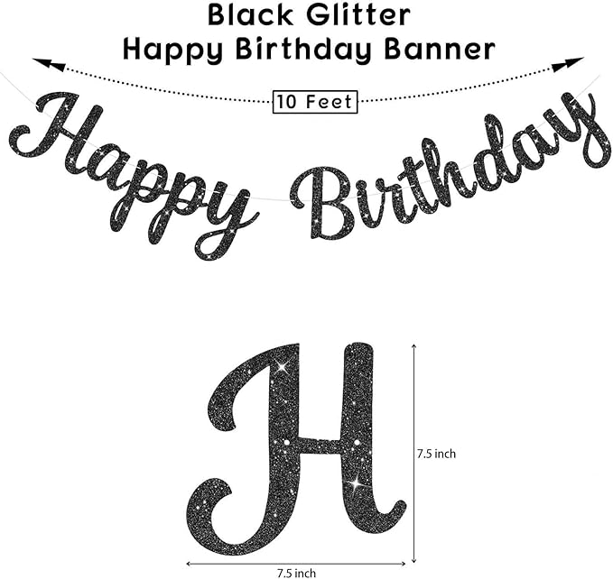 Glitter Happy Birthday Banner Sign,Reusable Birthday Party Decorations, DIY Party Supplies for Women Men Boys Girls,Celebration Decor Garland Wall Backdrop Banners (Black)