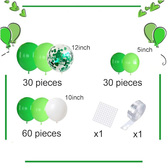 Lime Green White Balloon Garland Arch Kit - 122PCS Green White Balloon Dark Green Balloons for Wedding Birthday Jungle Safari Baby Shower Graduation St Patrick Party Decorations