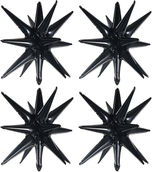 TONIFUL 4 Pcs 22inch 4D Huge Black Star Balloons Explosion Star Mylar Foil Balloons for Party Supplies Backdrop Christmas,New Year,Birthday,Halloween, Wedding,Photo Booth Ornament