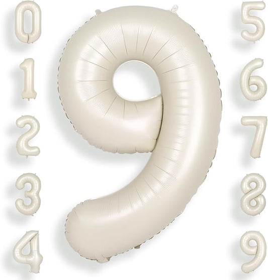 SUWEN 40 Inch Cream White Large 9 Number Balloons Big Foil Helium Number Balloons 0-9 Jumbo Happy 9th Mylar Birthday Party Decorations for Boy or Girl Anniversary Party Supplies