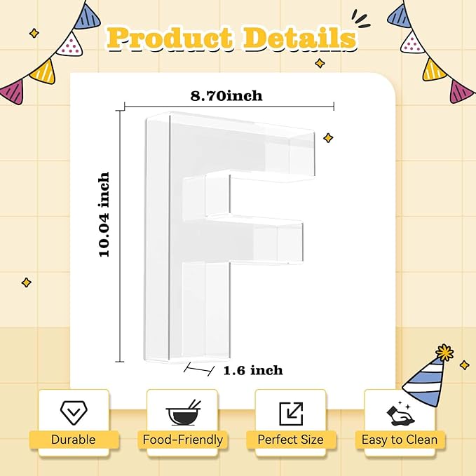 Ledido 10’’ Acrylic Letter Charcuterie Board Box, Reusable Fillable Serving Tray for Candy Cake Fruit Snack, Easy-Clean Acrylic Charcuterie Tray for Birthday Anniversary Party Decorations, Letter F
