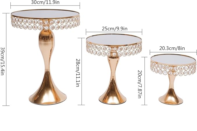 3 PCS Cake Stand Set Gold Crystal Dessert Table Plate Set,Metal Cupcake Tray Candy Fruit Display Tower for Wedding Afternoon Tea Birthday Party Baby Shower Anniversary