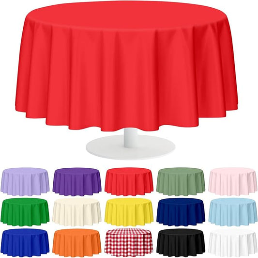 Mulbozy 12 Pack Red Round Tablecloth, 84 Inches Plastic Table Cover, Premium Disposable Round Party Tablecloth for Restaurant Dinners, Wedding, Grad Party, BBQ, Outdoor Camping
