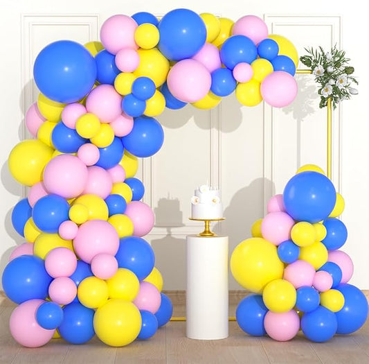 Royal Blue Yellow Pink Balloon Garland Arch Kit - 122PCS Pink Yellow Balloons Blue Balloons Garland for Birthday Wedding Baby Shower Graduation Anniversary Party Decorations
