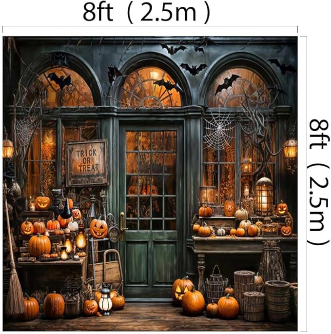 Kate 8x8ft/2.5x2.5m Halloween Backdrop Trick or Treat Pumpkin Lantern Bat Interior Decoration Digital Printed Cloth Background Photo Studio Props