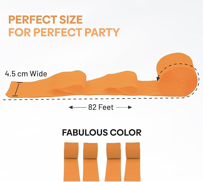 Captain Décor 4 Orange Streamers, 382ft Crepe Paper Streamers Party Decorartions, Orange Birthday Decorations Crepe Paper Rolls (1.8 inch x 82 ft/Roll)