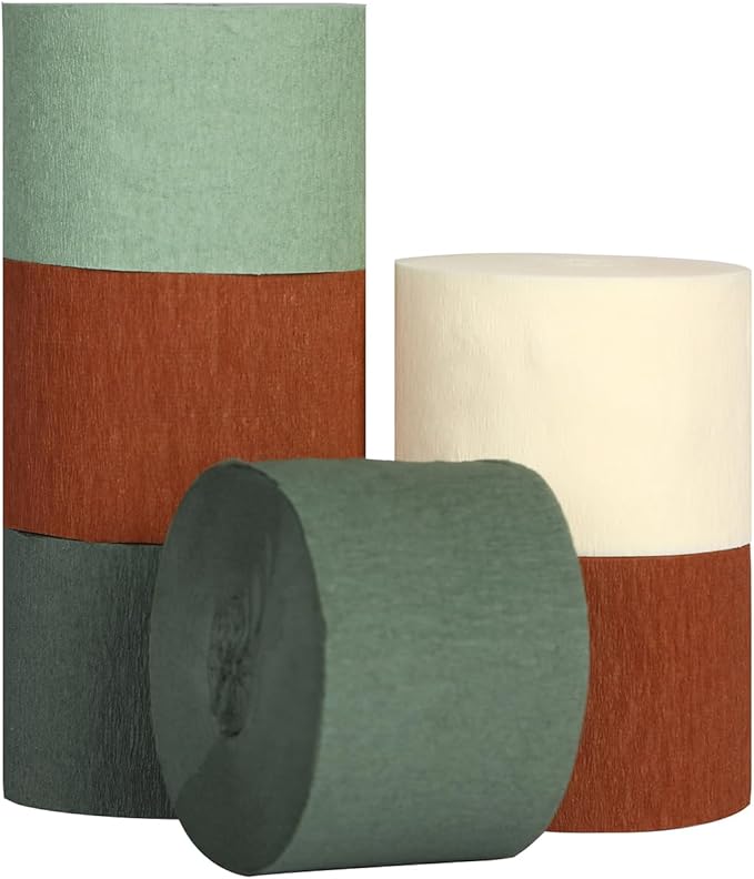 Suaxova Green and Orange Crepe Paper Streamers 6 Rolls 492ft, Pack of Sage Green Burnt Orange Ivory Theme Party Streamers for Party Decorations, Birthday, Wedding, Baby Shower, Graduation, Christmas