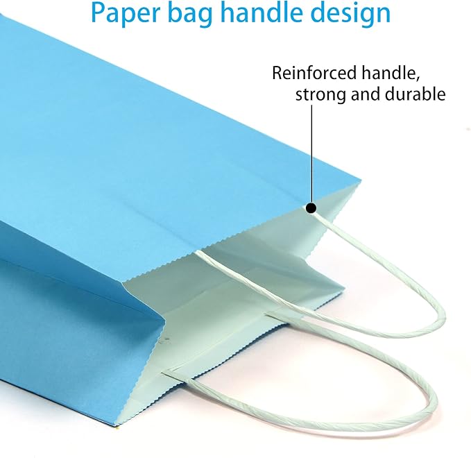 25 PCS Small Gift Bags Light Blue Kraft Paper Bag Sky Gift Bags with Handles for Party Favors (8.2 x 6 x 3.1 In)