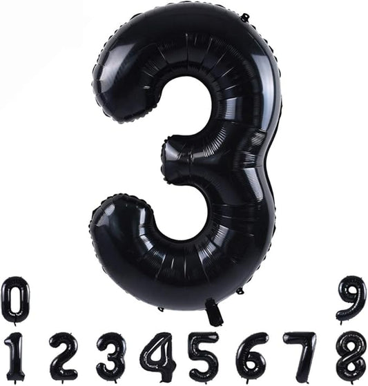 TONIFUL 40 Inch Black Large Numbers 0-9,Number 3 Digital 3 Helium Balloons,Foil Mylar Big Number Balloons for 2026 Graduation New Year Eve Birthday Party Supplies Decorations