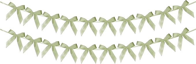 2pcs Sage Green Bow Garland Banner - 8.3 Feet Coquette Ribbon Bow Decorations for Baby Shower, Birthday Party, Bridal Shower Decor (Sage Green)