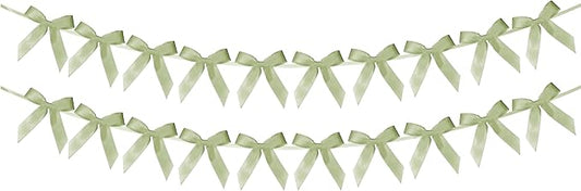 2pcs Sage Green Bow Garland Banner - 8.3 Feet Coquette Ribbon Bow Decorations for Baby Shower, Birthday Party, Bridal Shower Decor (Sage Green)