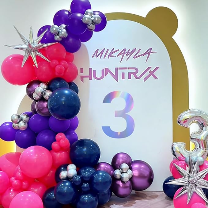 MEBAY Hot Pink Purple Dark Blue Baloon Garland Arch Kit with 4D Star Foil Balloon Silver, 155Pcs Latex Balloons Different Sizes 18 12 10 5 inch for Graduation Birthday Wedding