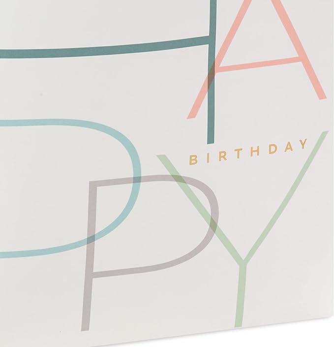 Hallmark Signature Studio 10" Large Square Gift Bag with Tissue Paper (Happy Birthday) Teal, Gray, Pink, Blue on White