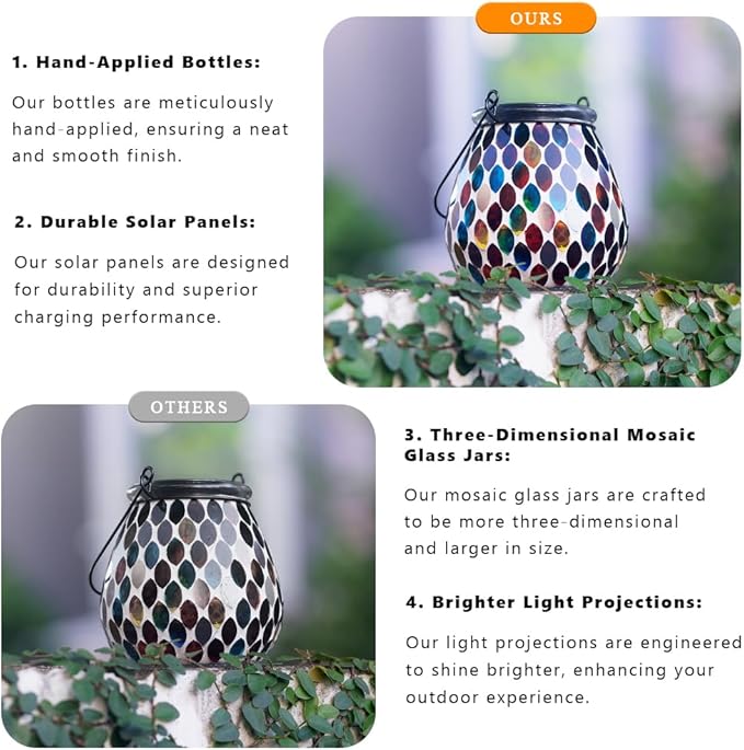 Starsoul Solar Lanterns Outdoor Waterproof, Exquisite Colorful Mosaic Glass Solar Garden Decor, Gifts for Women Mom Grandma