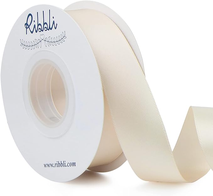 Ribbli Ivory Double Faced Satin Ribbon,1” x Continuous 25 Yards,Use for Bows Bouquet,Gift Wrapping,Floral Arrangement,Wedding Decoration