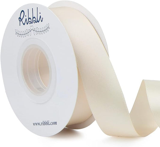 Ribbli Ivory Double Faced Satin Ribbon,1” x Continuous 25 Yards,Use for Bows Bouquet,Gift Wrapping,Floral Arrangement,Wedding Decoration