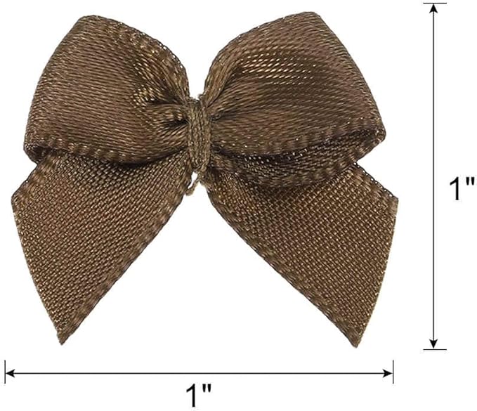 MECCANIXITY 50 Pcs Mini Ribbon Bow 1" Mini Fabric Satin Ribbon Flower Bows for Craft DIY Sewing Wedding Birthday Party Gift Wrap Bows Brown