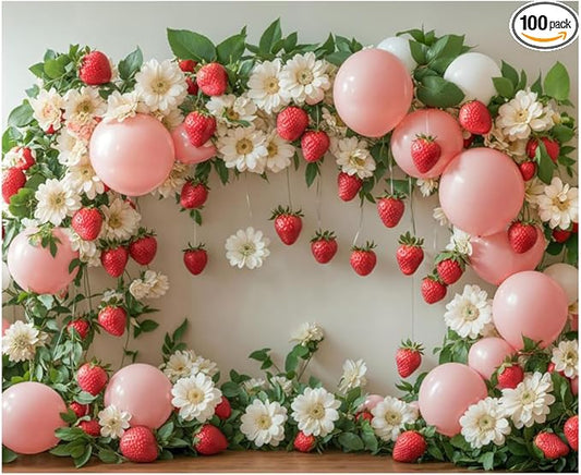 Kate 10x8ft Happy Birthday Party Pink Balloons Photography Backdrops Spring Flowers Wall Strawberry Decoration Kids Baby Shower Photo Background