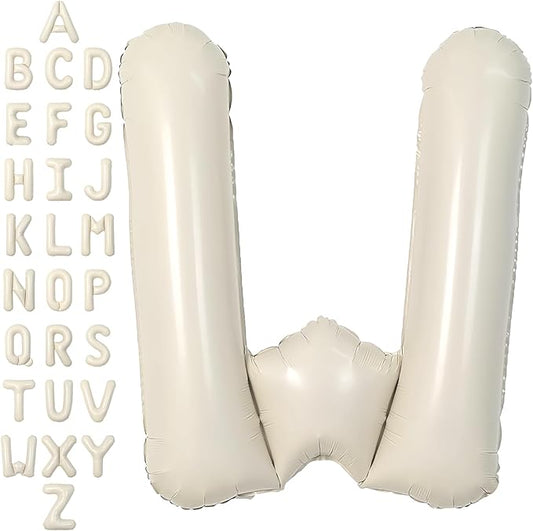 SUWEN 40 Inch Cream Large W Letter Balloons Big Foil Helium Letter Balloons A-Z Jumbo Mylar Happy Birthday Party Decorations for Girl Anniversary Party Supplies