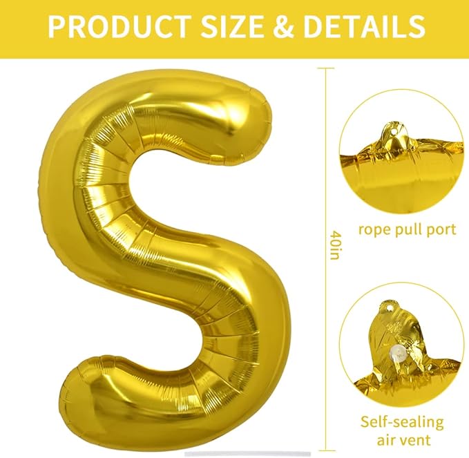 TONIFUL 40 Inch Large Gold Letter S Balloons, Helium-Filled Mylar Big Balloons for 2026 New Year Eve Graduation Wedding Baby Shower Birthday Party & Anniversary Celebrations