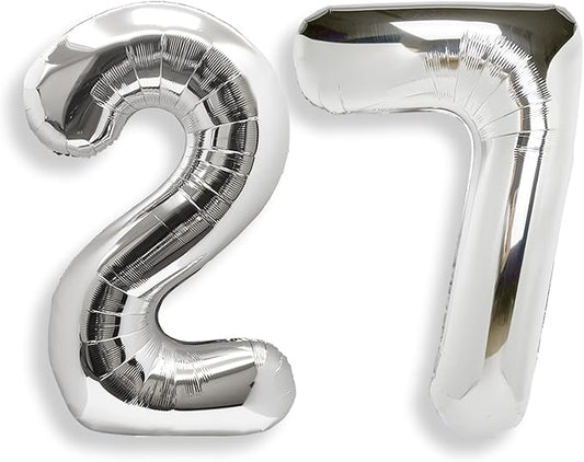 AULE 40 Inch Large 27 Balloon Numbers Silver, Big Foil Number Balloons, Giant Helium Happy 27th Birthday Party Decorations for Man and Women, Huge Mylar Anniversary Party Supplies
