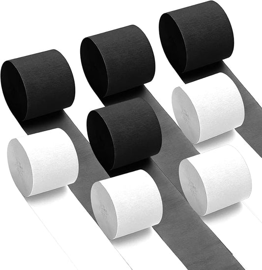 Black White Crepe Paper Streamers 8 Rolls 32ft Race Car Birthday Party Supplies Baby Shower Sports Racing Decorations(1.77inx32ft)