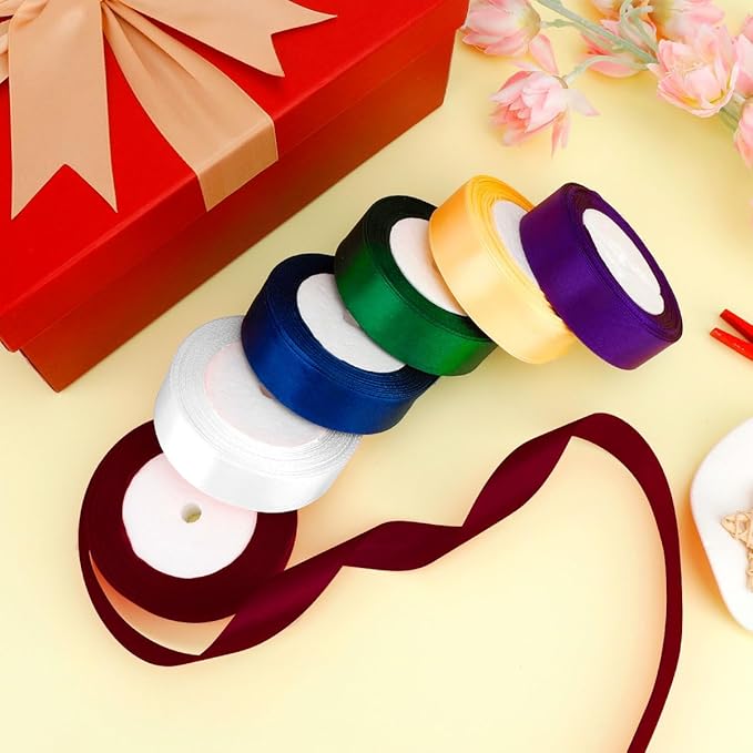 6pcs Rainbow Ribbon Assortment - 1 Inch X 150 Yards, Plyester Fabric, Braided, For Crafts, Gift Wrapping, Decorative, Christmas, Celebration