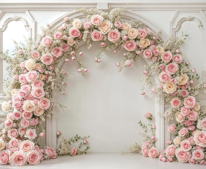 Kate 10×8ft (3×2.5m) White Plaster Line Wall Backdrop Photography Arched Flower Door Indoor Birthday Girl Party Party Wedding Maternal Portrait Background Photography Studio Props Photos Videos