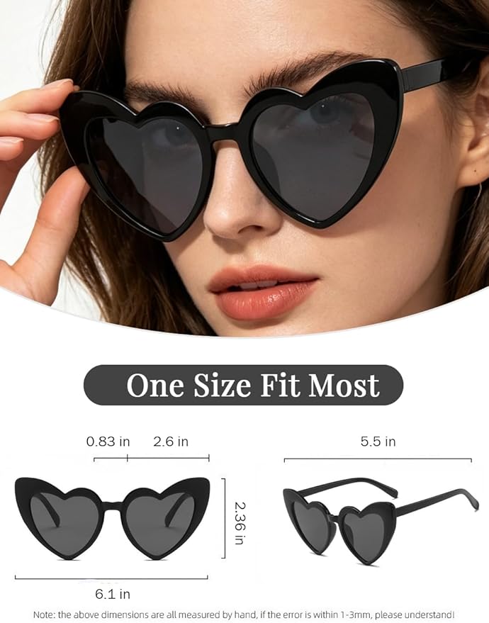 8 Pack Heart Sunglasses Vintage Cat Eye Heart Glasses Retro Bachelorette Bride Sunglasses Bulk for Women
