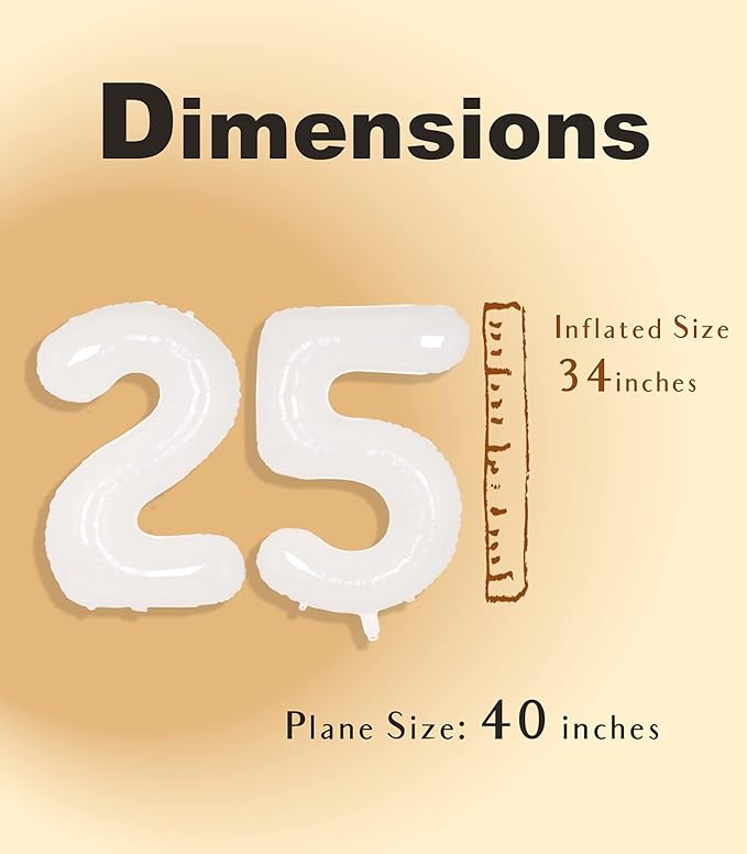 SUWEN 40 Inch White Large 25 Number Balloons Big Foil Helium Number Balloons 0-9 Giant Jumbo Happy 25th Birthday Party Decorations for Men or Women Huge Mylar 52 Anniversary Party Supplies