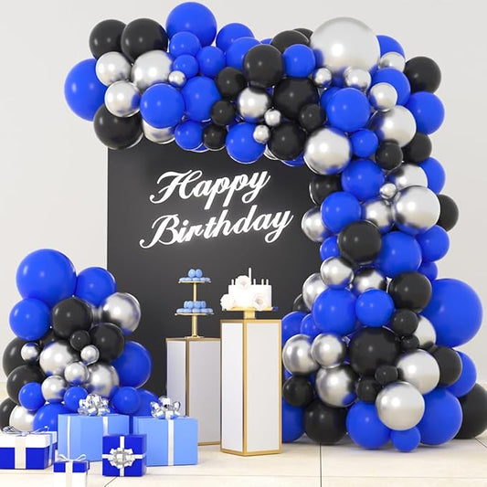 Blue Black Silver Balloon Garland Arch Kit - Royal Blue and Black Balloon Silver Balloons for Boy 21th 30th 40th Birthday Retirement Graduation Prom Video Gaming Party Decorations