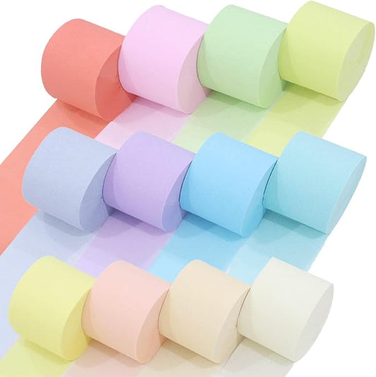 12 Crepe Paper Streamers Rolls, 656ft Pack of Unique 12 Pastel Streamers for Party Decorations, Pastel Backdrop, Birthday Streamers, Party Streamers(1.8 inch x 82 ft/Roll)
