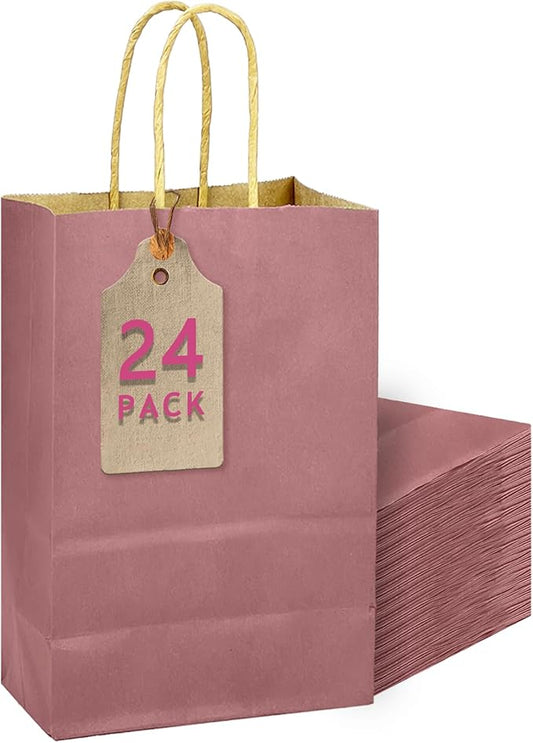 qiqee Dusty Rose Brown Gift Bag with Handles Bulk 24Pcs Paper Bags -10.6"x8.3"x4.3"Party Favor Bags - Solid Color