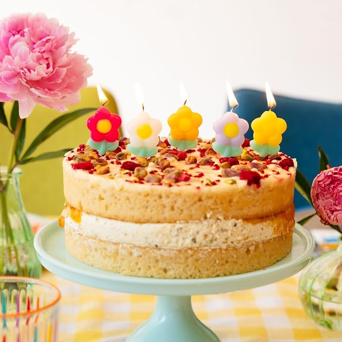 Talking Tables 5 x Daisy Flower Birthday Candles for Cakes Cake Topper Decoration Premium Quality colorful Floral Candle 1.5 Inches Height Recycled Packaging