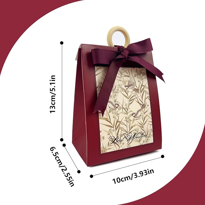 20PCS Mini Gift Bags, Bird & Flower Goodie Bags with Ribbon Handle for Party Favors Treat Boxes Wedding Bridal Baby Shower Birthday Party Presents 3.9"x2.6"x1.4"(Wine Red)