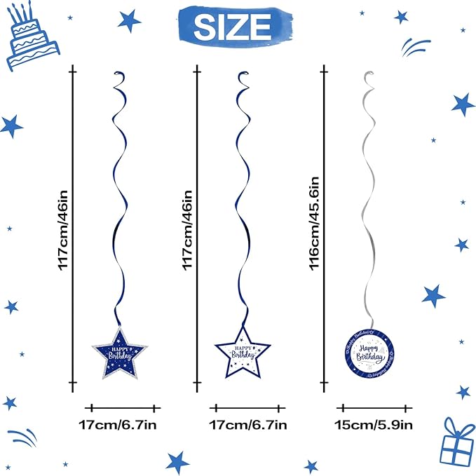 Happy 50th Birthday Blue & Silver Glitter Swirls Streamers Party Decorations - 15 Pcs 50th Birthday Hanging Swirls Streamers Kit,Cheers to Fifty Years Old Bday Party Sign.