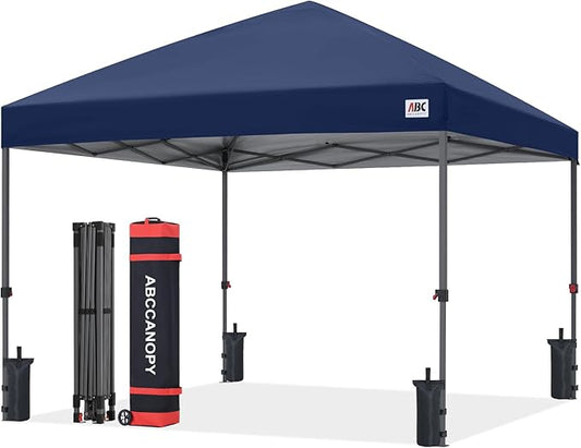 ABCCANOPY 10x10 Pop Up Canopy Tent, Easy Setup Instant Shelter with Wheeled Bag, Heavy Duty Outdoor Canopy for Beach, Market, Backyard, UV Protection, Outdoor Weather Protection (Navy Blue, 10x10)
