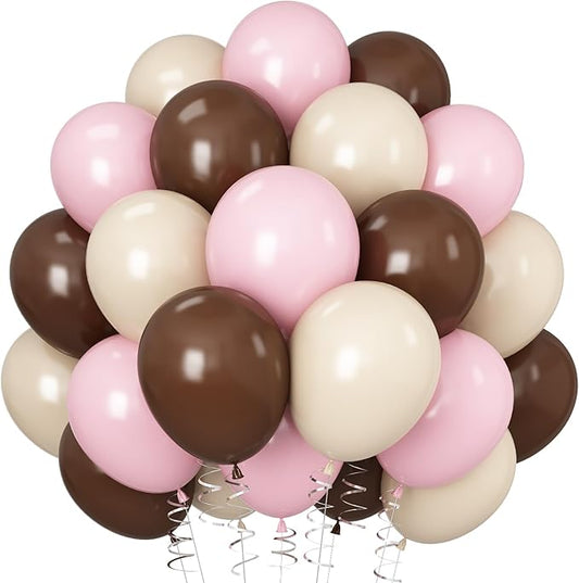 Pink and Brown Balloons Light Pink Coffee Brown Beige Balloons 12inch White Sand Balloon Bear Baby Shower Birthday Party Decorations Latex Helium Balloon for Arch Bridal Boho Decor