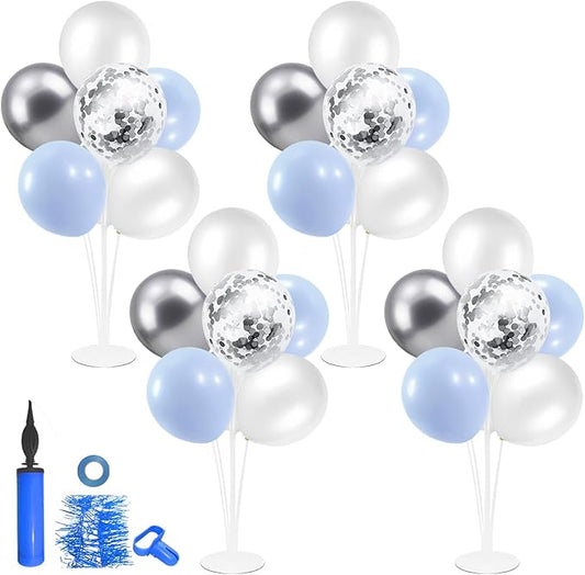 ZJDHPTY 4 Sets Balloon Stand,Light Blue Silver White Balloon Centerpieces for Birthday Baby Shower Bridal Shower Wedding Engagement Anniversary Party Decor