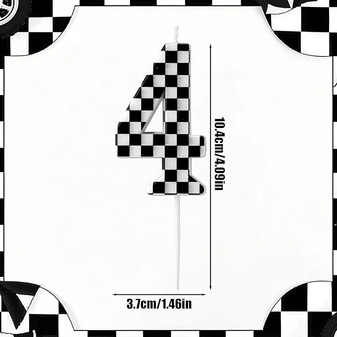 Racing Cars Themed Birthday Candle, Checkered Flag Number Candles Black and White Candles Happy Birthday Cake Topper Party Decorations for Boys Racing Cars Themed Party Supplies (Number 4)